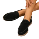 Black suede loafers.
