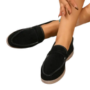 Black suede loafers.
