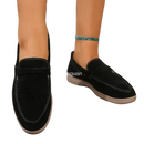 Black suede loafers.
