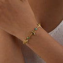 Starfish Elegance: Gold Zircon Titanium Bracelet - JDB0203013