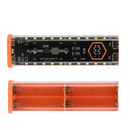Orange and clear battery-powered LED light.