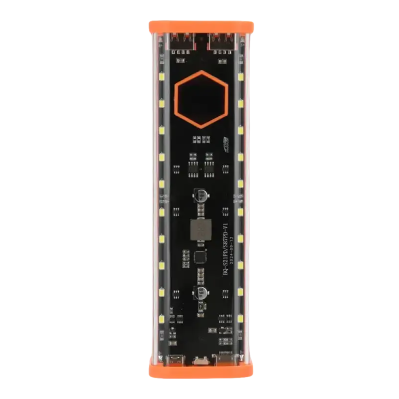Rectangular LED light panel with orange trim.