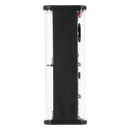Black electronic device in clear case.