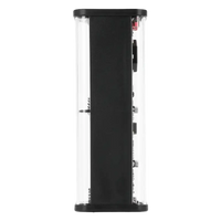 Black electronic device in clear case.