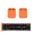 Orange power bank with multiple ports and digital display.