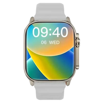 Silver smartwatch with white band.