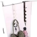 Over-the-door hooks for storage.