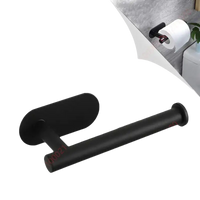 Black metal toilet paper holder with dimensions.