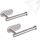 Two stainless steel toilet paper holders with adhesive backing and dimensions.