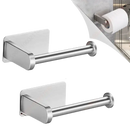 Two stainless steel toilet paper holders with adhesive backing and dimension labels.