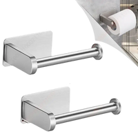 Two stainless steel toilet paper holders with adhesive backing and dimension labels.