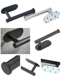 Modern towel bar with adhesive backing.