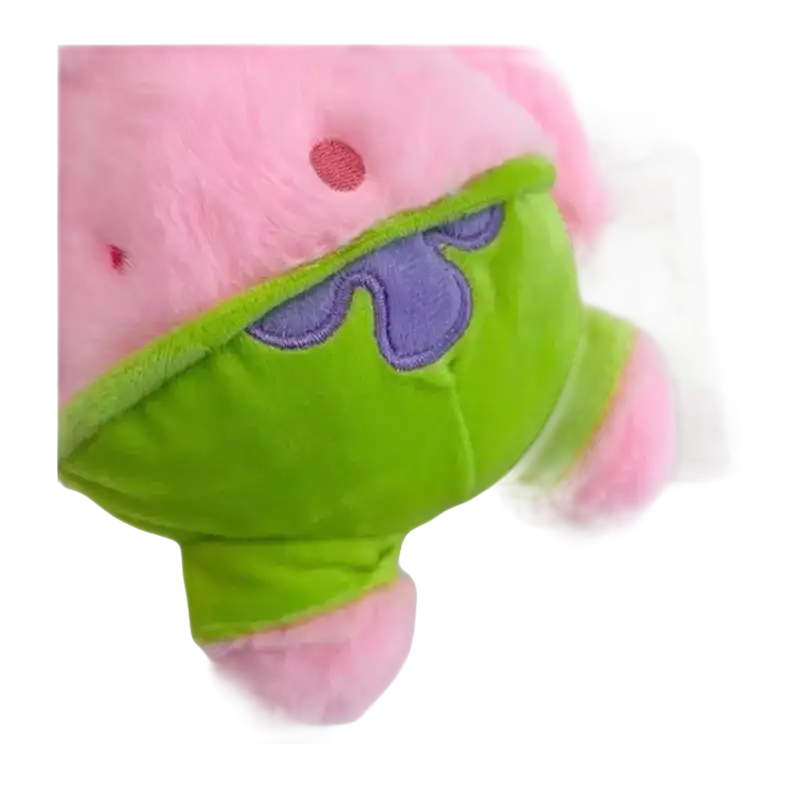 Pink plush Patrick Star toy.