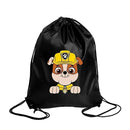 Black drawstring bag with cartoon dog.