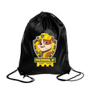 Black drawstring bag with Rubble from Paw Patrol.