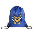 Blue drawstring bag with cartoon dog.