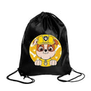 Black drawstring bag with Rubble from Paw Patrol.