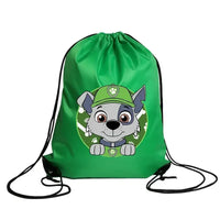Green drawstring bag with cartoon dog.