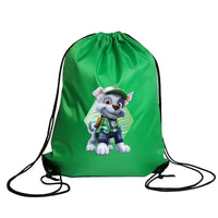 Green drawstring bag with cartoon dog.