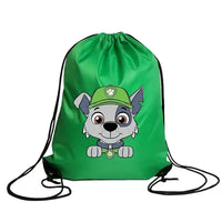 Green drawstring bag with cartoon dog.