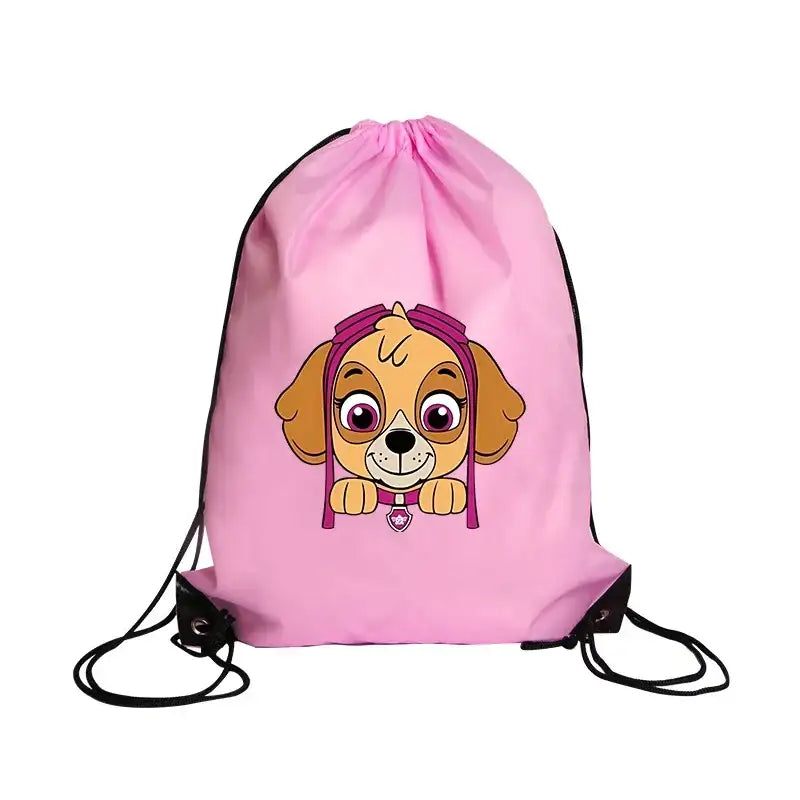 Pink drawstring bag with Skye from Paw Patrol.