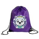 Purple drawstring backpack with cartoon dog.