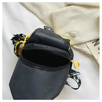 Open black and yellow bag.