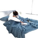 Blue textured plush blanket.