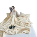 Cream-colored, textured plush blanket.