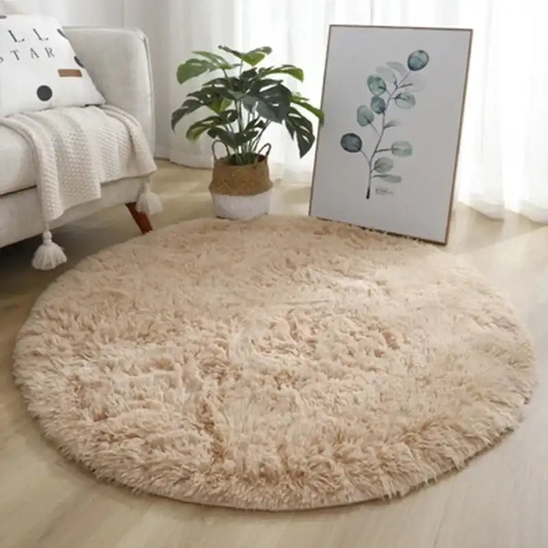 VIKAMA Simple Round Shaggy Rug - Thickened Soft and Decorative for Bedroom Living Room Bedside Dresser and Chair