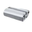 Folded gray and white striped towel.