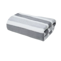 Folded gray and white striped towel.