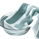 Striped towel soaking in water.