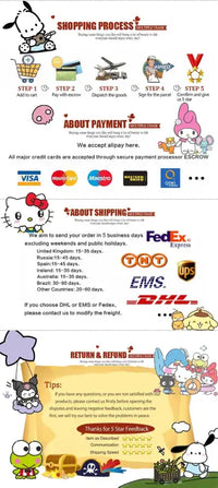 Online shopping guide with cartoon characters.