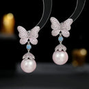 FleurDeLis Dangle Earrings - Silver Pink Zirconium