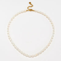 Rice Bead Necklace - Beige 5x8mm