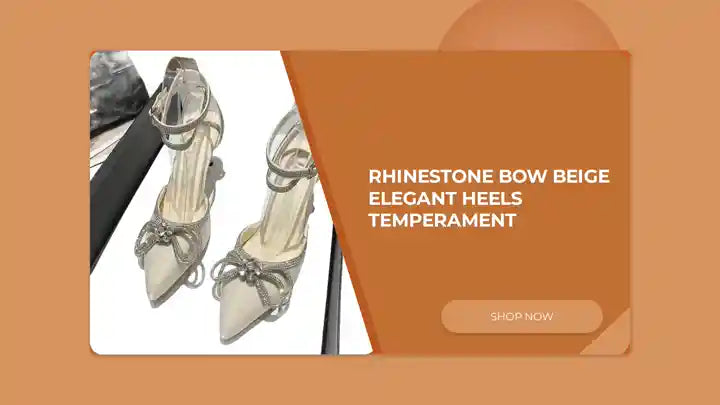 Rhinestone Bow Beige elegant heels temperament