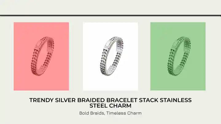 Trendy Silver Braided Bracelet Stack Stainless Steel Charm