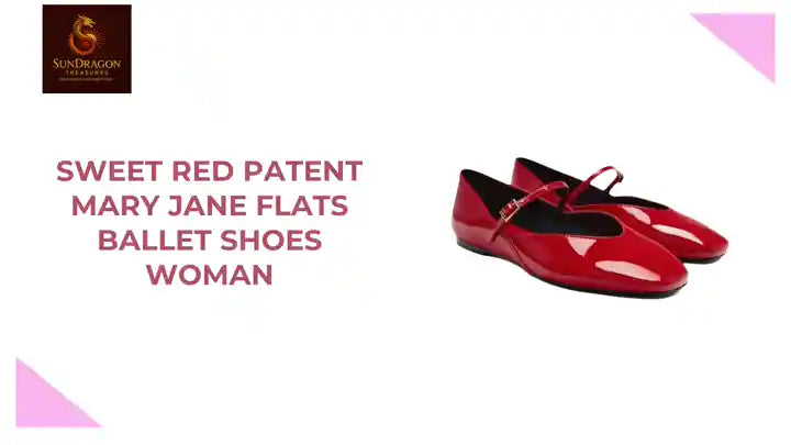 Sweet Red Patent Mary Jane Flats Ballet Shoes Woman