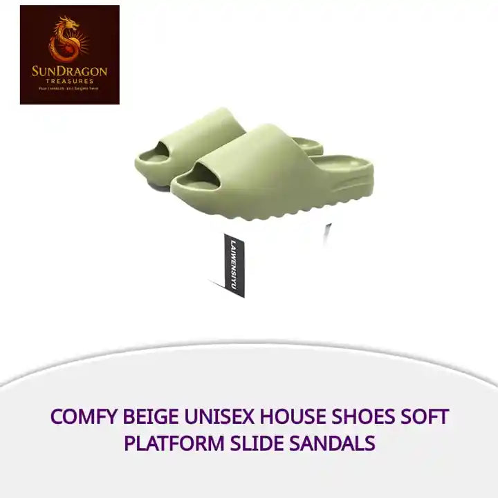Comfy Beige Unisex House Shoes Soft Platform Slide Sandals