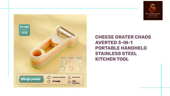 Cheese Grater Chaos Averted 3-in-1 Portable Handheld Stainless Steel Kitchen Tool