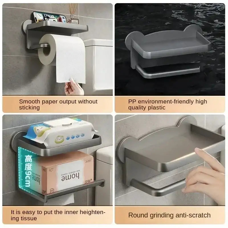 Punch Free Wall Mounted Tissue Storage Rack Paper Roll Shelf Holder Restroom Box Shelve Multi Functional Phone