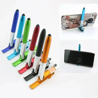 4 IN 1 Multifunction Touch Pen Ballpoint Pens with LED Light Folding Stand for Phone Holder Night Reading Stationery