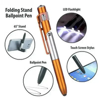 4 IN 1 Multifunction Touch Pen Ballpoint Pens with LED Light Folding Stand for Phone Holder Night Reading Stationery