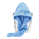 Blue hooded hair towel.