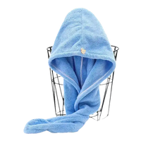 Blue hooded hair towel.
