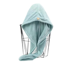 Light blue hooded towel with bear button.