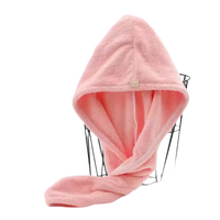 Pink hooded hair towel.