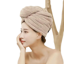 Beige microfiber hair towel.