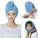 Blue microfiber hair towel wrap.